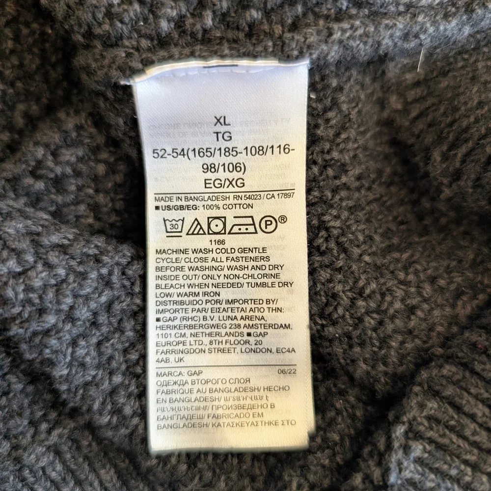 GAP Men XL 100% Cotton Cardigan Sweater Gray Grandpa Cottage Cabin Preppy Grunge - Picture 7 of 7